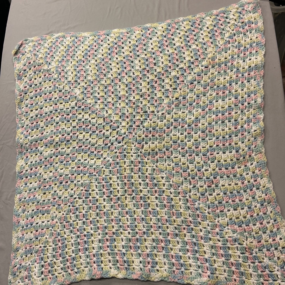 Hand Made Crochet Pastel Baby Blanket 34 X 34 inches